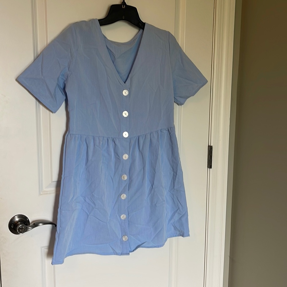 Lightweight light blue babydoll dress with buttons